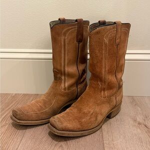 Vintage Suede Western Square Toe Boots M 9.5 / W 11